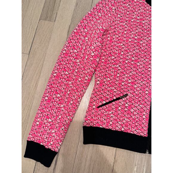 Chanel 19B Coco Neige Ski Pink Quilted Black Logo Wool Cardigan Zip Up Jacket 38 - Picture 7 of 16